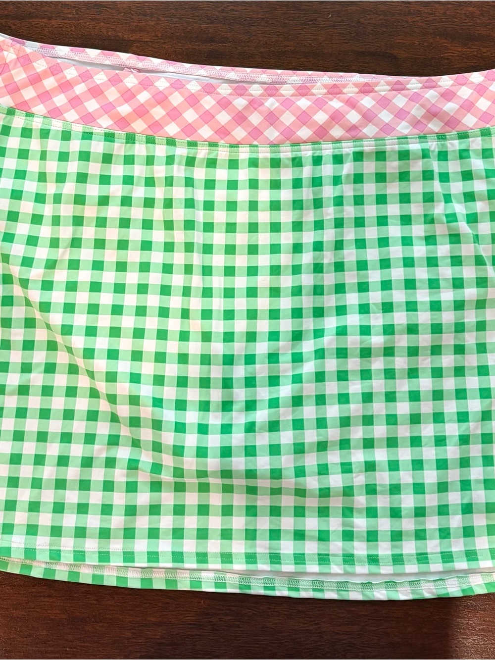 Lands' End Green and Pink Gingham Swim Skort